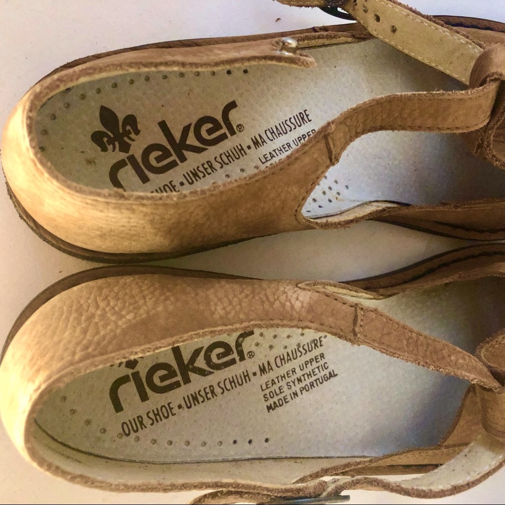 📌SOLD📌Vtg | Rieker Leather Minimalist Sandals Tan Cut Out Fisherman Vintage - Picture 5 of 12